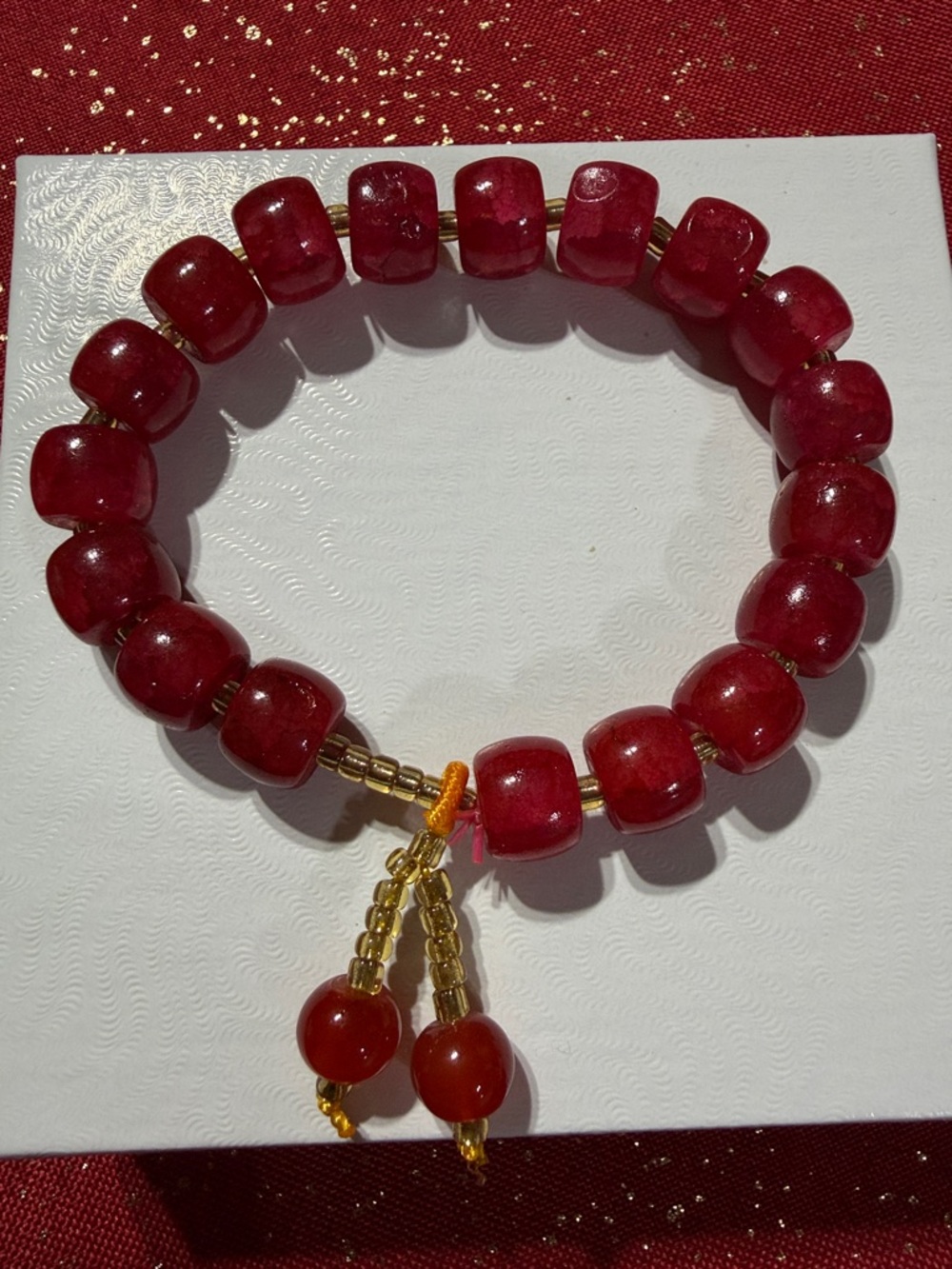 Red Beaded Stretch Bracelet by